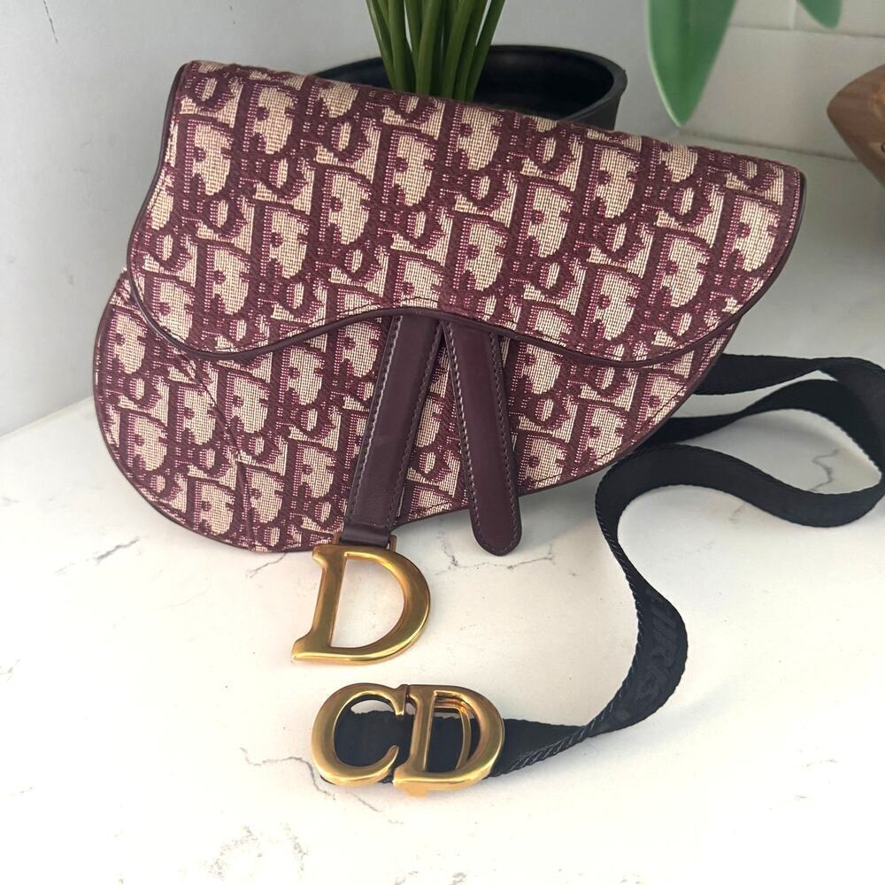 Dior Oblique Burgundy Saddle Belt Pouch Bag Crossbody Strap‎ 40" Authentic CoA